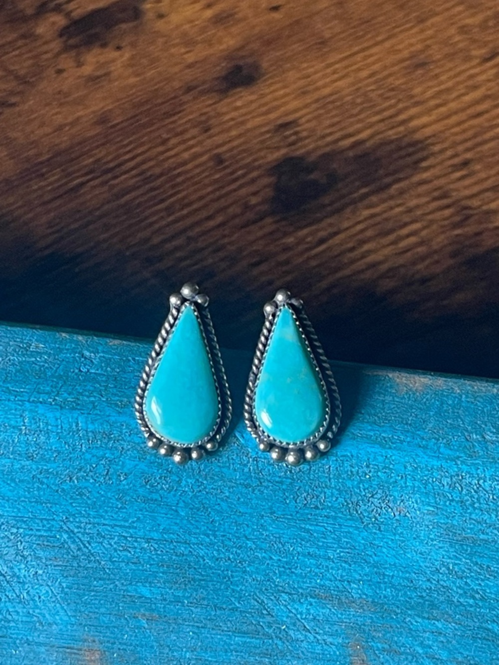 Turquoise Teardrop Sterling Style Earrings - Blue Stones